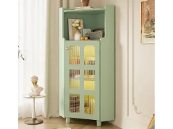 Hauss Spole Vitrine de canto com iluminação LED e 2 portas de vidro - Madeira MDF^ Vitrina