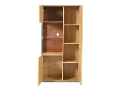 Vitrina*Hauss Spole Vitrine de cor natural com 3 portas, iluminação LED e prateleiras em vidro, MDF Natural claro