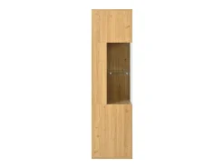 Vitrina*Hauss Spole Vitrine de cor natural com 3 portas, iluminação LED e prateleiras em vidro, MDF Natural claro