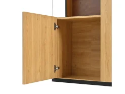 Vitrina*Hauss Spole Vitrine de cor natural com 3 portas, iluminação LED e prateleiras em vidro, MDF Natural claro
