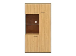 Vitrina*Hauss Spole Vitrine de cor natural com 3 portas, iluminação LED e prateleiras em vidro, MDF Natural claro