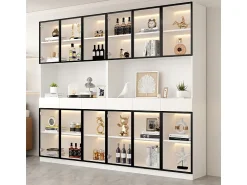 DripeX Vitrine de Parede - 12 Portas Vidro + 6 Gavetas - com LED RGB - Painel Partículas 240x36x200cm^ Vitrina