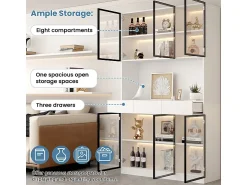 DripeX Vitrine de Parede - 12 Portas Vidro + 6 Gavetas - com LED RGB - Painel Partículas 240x36x200cm^ Vitrina