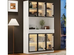 Clearance DripeX Vitrine de Parede - 6 Portas de Vidro + 3 Gavetas - com LED RGB - Painel Partículas 120x36x200cm Branco