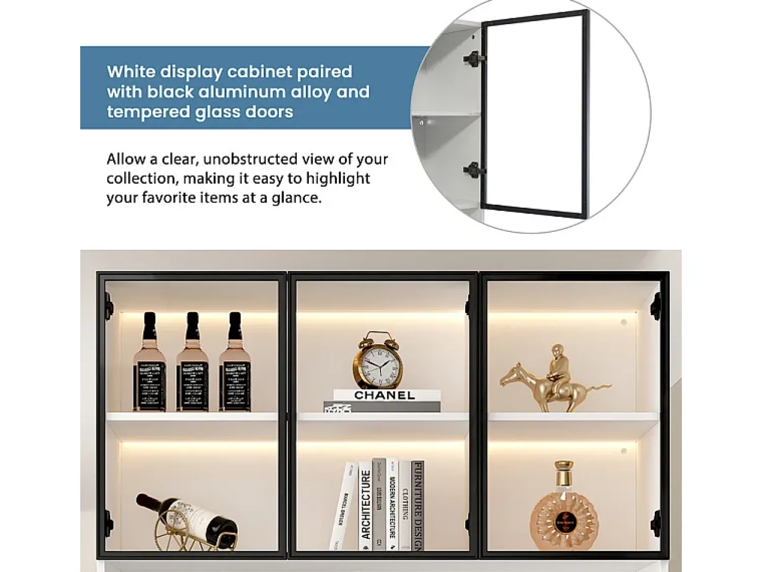 Clearance DripeX Vitrine de Parede - 6 Portas de Vidro + 3 Gavetas - com LED RGB - Painel Partículas 120x36x200cm Branco