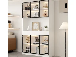 Clearance DripeX Vitrine de Parede - 6 Portas de Vidro + 3 Gavetas - com LED RGB - Painel Partículas 120x36x200cm Branco