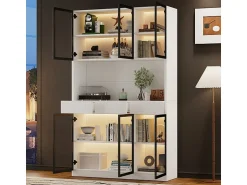Clearance DripeX Vitrine de Parede - 6 Portas de Vidro + 3 Gavetas - com LED RGB - Painel Partículas 120x36x200cm Branco
