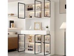 Clearance DripeX Vitrine de Parede - 6 Portas de Vidro + 3 Gavetas - com LED RGB - Painel Partículas 120x36x200cm Branco