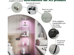 Vitrine de vidro – 5 prateleiras, portas duplas, vitrine para sala de estar^ Vitrina