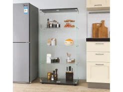 Vitrine de vidro – 4 prateleiras, 2 portas, vitrine independente, preta, 81x37x165 cm^ Vitrina