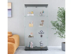 Vitrine de vidro – 4 prateleiras, 2 portas, vitrine independente, preta, 81x37x165 cm^ Vitrina