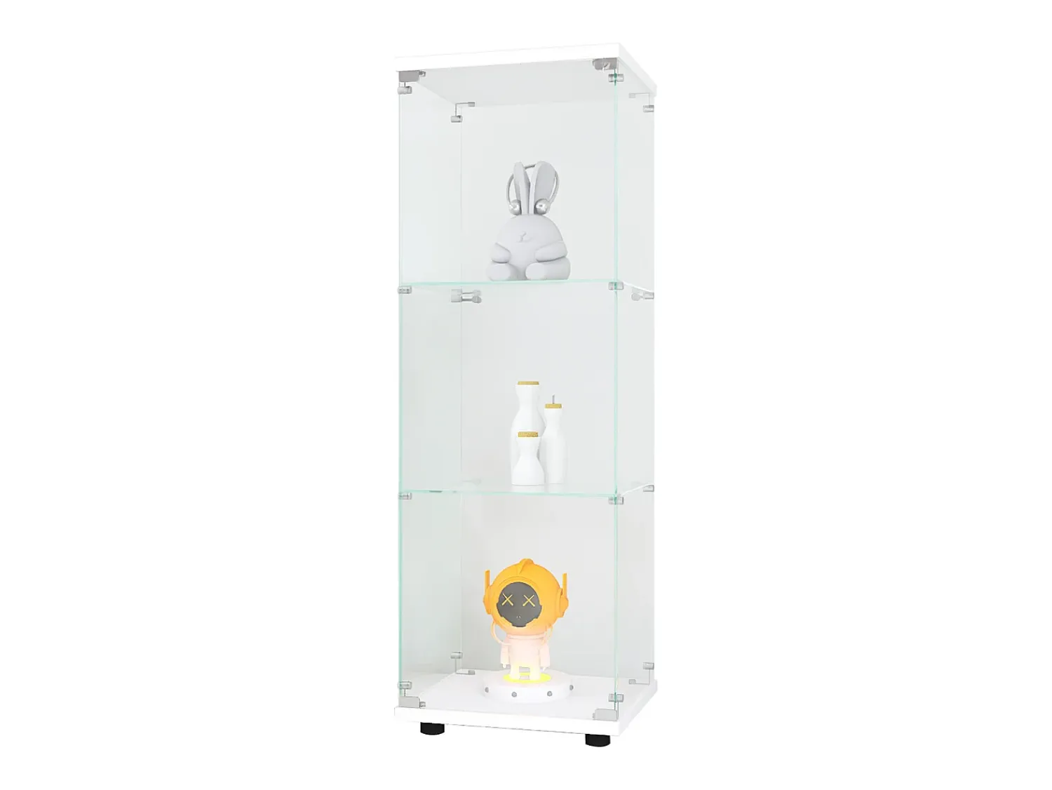 Vitrine de vidro - 3 prateleiras de vidro - com portas e fechadura - branca^ Vitrina