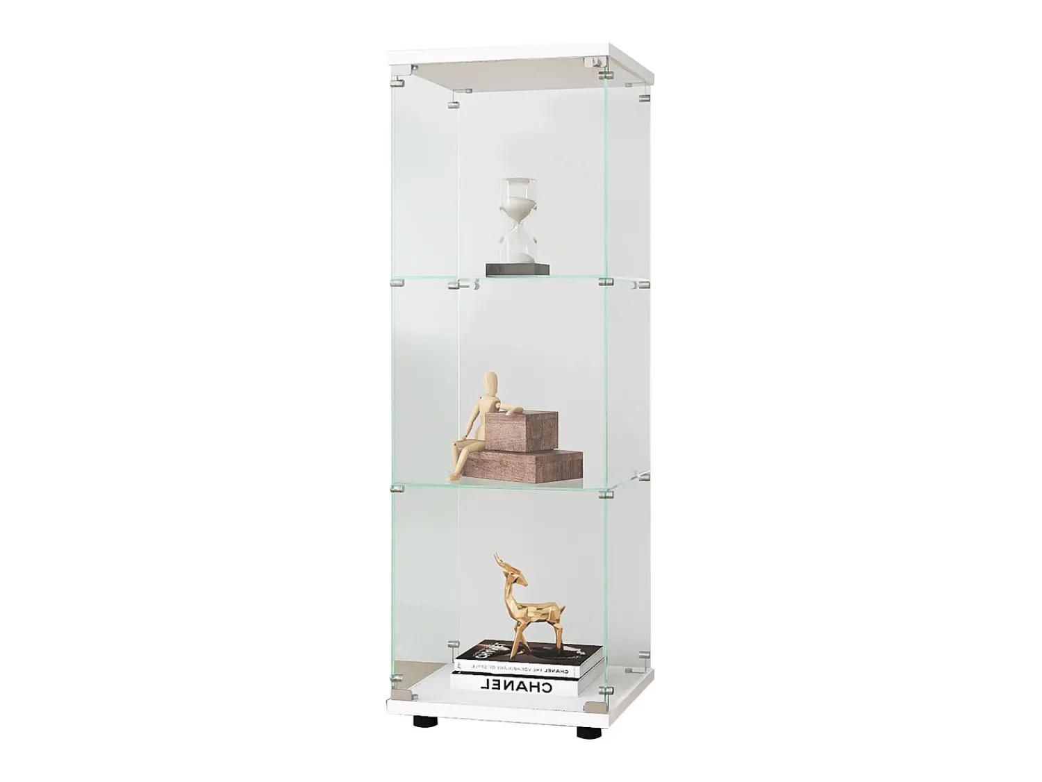 Vitrine de vidro - 3 prateleiras de vidro - com portas e fechadura - branca^ Vitrina