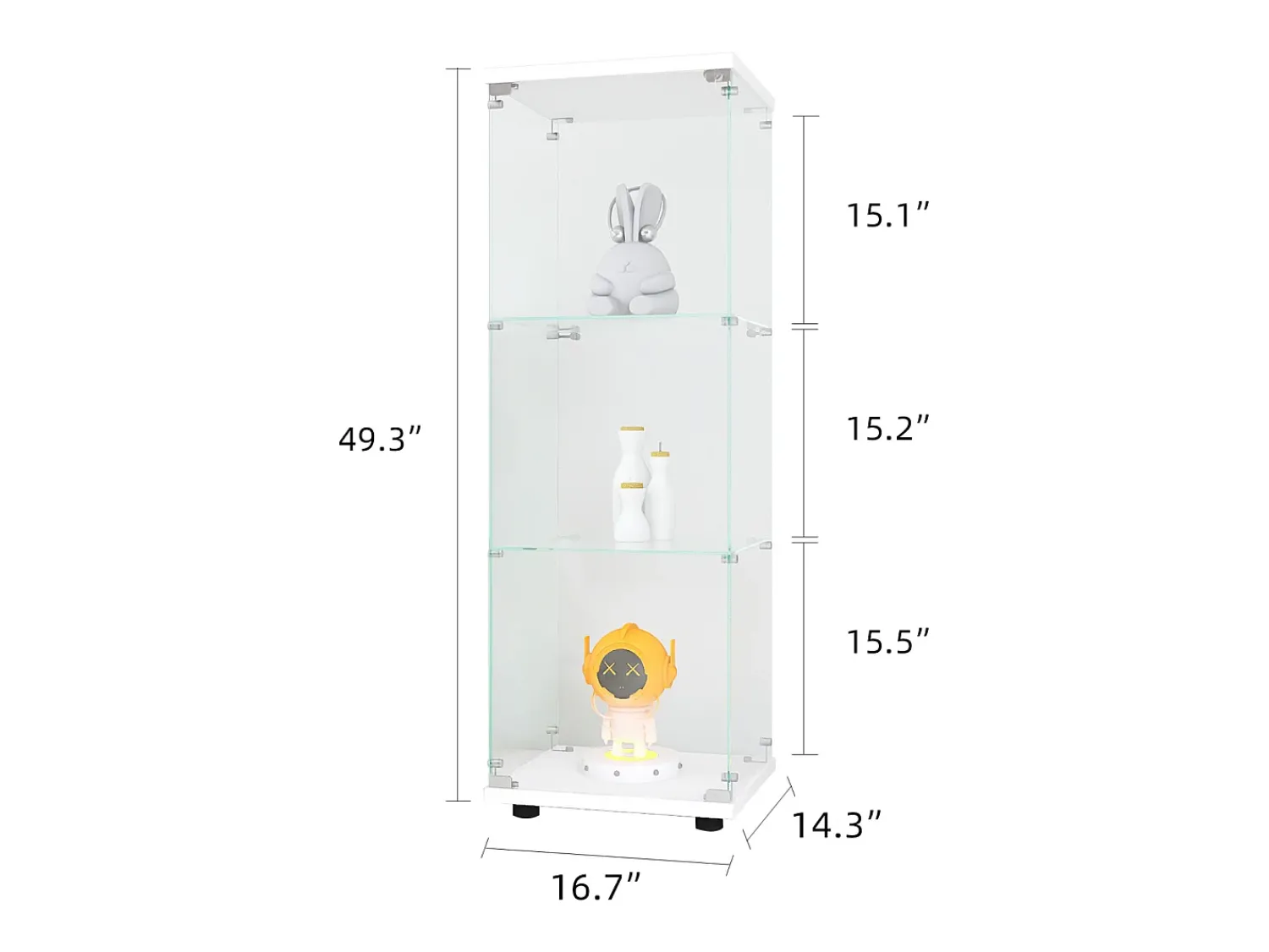 Vitrine de vidro - 3 prateleiras de vidro - com portas e fechadura - branca^ Vitrina