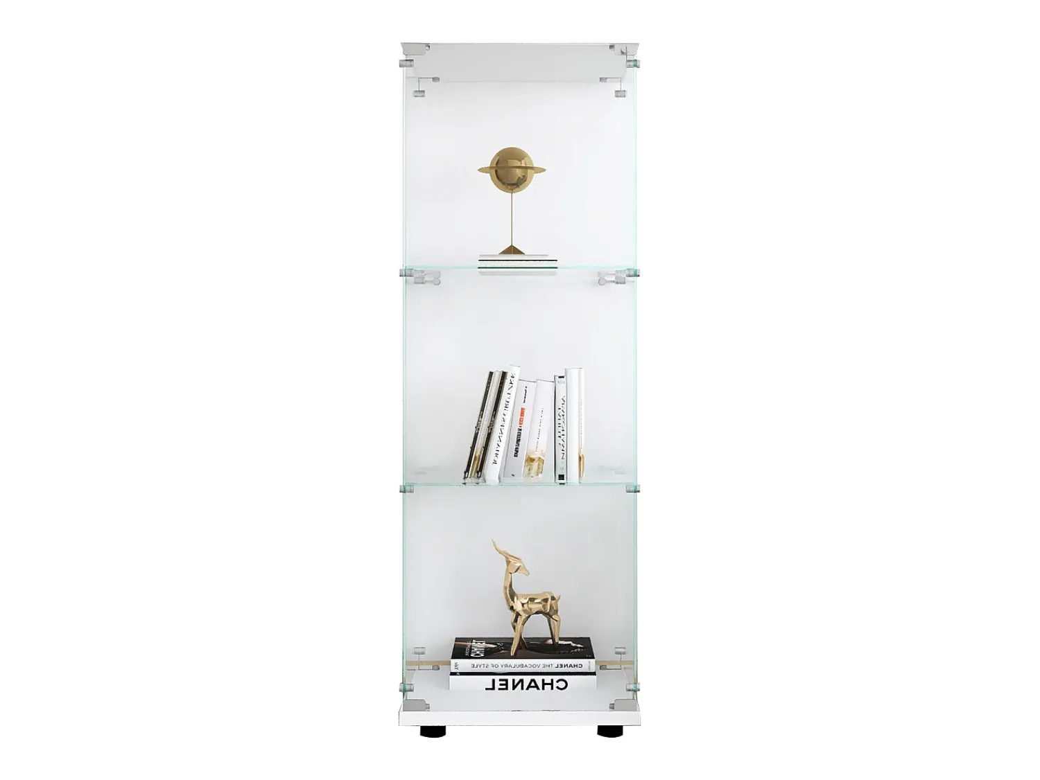 Vitrine de vidro - 3 prateleiras de vidro - com portas e fechadura - branca^ Vitrina