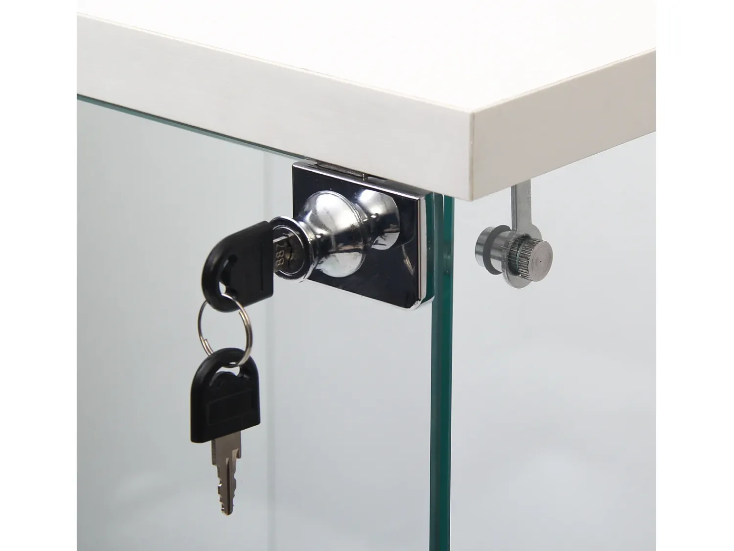 Vitrine de vidro - 3 prateleiras de vidro - com portas e fechadura - branca^ Vitrina