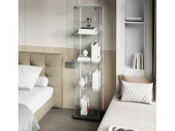 Vitrine de vidro – 5 prateleiras, portas duplas, vitrine para sala de estar^ Vitrina