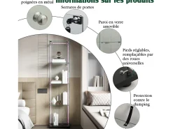 Vitrine de vidro – 5 prateleiras, portas duplas, vitrine para sala de estar^ Vitrina