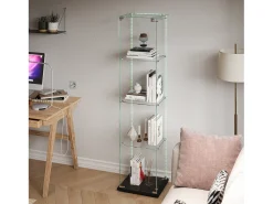 Vitrine de vidro – 5 prateleiras, portas duplas, vitrine para sala de estar^ Vitrina