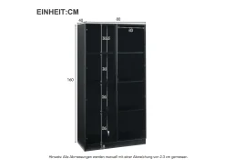 Vitrina*Merax Vitrine de vidro - 80 x 40 x 160 cm - com LEDs + 2 portas de armazenamento com prateleiras móveis - aglomerado - Preto
