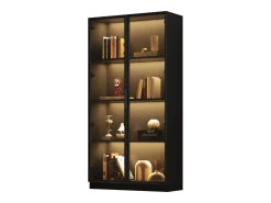 Vitrina*Merax Vitrine de vidro - 80 x 40 x 160 cm - com LEDs + 2 portas de armazenamento com prateleiras móveis - aglomerado - Preto