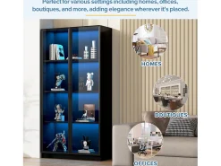 Vitrina*Merax Vitrine de vidro - 80 x 40 x 160 cm - com LEDs + 2 portas de armazenamento com prateleiras móveis - aglomerado - Preto