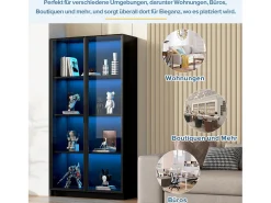 Vitrina*Merax Vitrine de vidro - 80 x 40 x 160 cm - com LEDs + 2 portas de armazenamento com prateleiras móveis - aglomerado - Preto