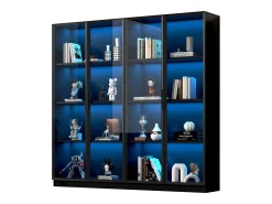 Hot Merax Vitrine de vidro - 160 x 40 x 160 cm - com LEDs - Armazenamento de 4 portas com prateleiras móveis - aglomerado - Preto