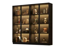 Hot Merax Vitrine de vidro - 160 x 40 x 160 cm - com LEDs - Armazenamento de 4 portas com prateleiras móveis - aglomerado - Preto