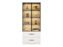 Vitrina|Merax Vitrine de vidro - 60 x 40 x 160 cm - com LEDs + 3 gavetas + portas de vidro temperado - aglomerado - branca Branco