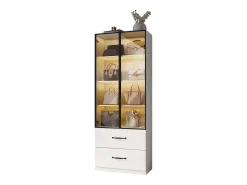 Vitrina|Merax Vitrine de vidro - 60 x 40 x 160 cm - com LEDs + 3 gavetas + portas de vidro temperado - aglomerado - branca Branco