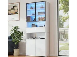 Best Merax Vitrine de vidro - 70 x 30 x 200 cm - com 1 gaveta + 2 portas de vidro + LEDs - aglomerado - Branco