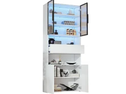 Best Merax Vitrine de vidro - 70 x 30 x 200 cm - com 1 gaveta + 2 portas de vidro + LEDs - aglomerado - Branco