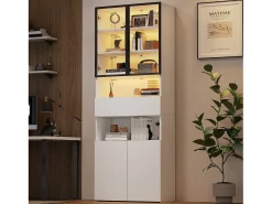 Best Merax Vitrine de vidro - 70 x 30 x 200 cm - com 1 gaveta + 2 portas de vidro + LEDs - aglomerado - Branco