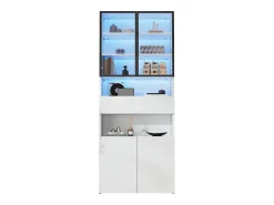 Best Merax Vitrine de vidro - 70 x 30 x 200 cm - com 1 gaveta + 2 portas de vidro + LEDs - aglomerado - Branco