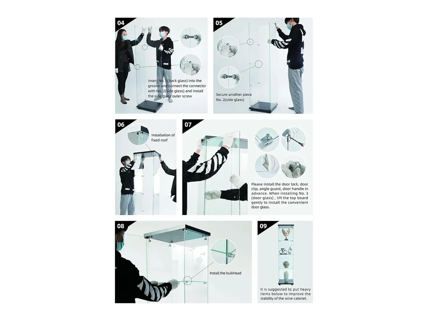 Vitrine de vidro 164 cm – 4 prateleiras, 1 porta com fechadura, Móvel de arrumação moderno,^ Vitrina
