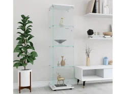 Vitrine de vidro 164 cm – 4 prateleiras, 1 porta com fechadura, Móvel de arrumação moderno,^ Vitrina