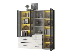 Clearance Merax Vitrine de vidro à prova de poeira - 140 x 40 x 160 cm - com compartimentos de vidro e abertos + LEDs - aglomerado - branca Branco
