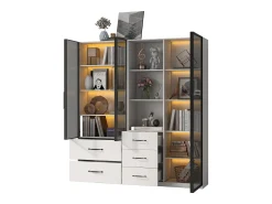 Clearance Merax Vitrine de vidro à prova de poeira - 140 x 40 x 160 cm - com compartimentos de vidro e abertos + LEDs - aglomerado - branca Branco