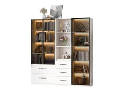 Clearance Merax Vitrine de vidro à prova de poeira - 140 x 40 x 160 cm - com compartimentos de vidro e abertos + LEDs - aglomerado - branca Branco