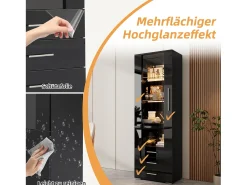 Hot Merax Vitrine de Vidro Brilhante - 60 x 180 x 35 cm - com LEDs - Vitrine Vertical com 3 Gavetas - MDF - Preto