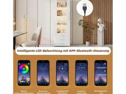 Vitrina|Merax Vitrine de Vidro Brilhante - 60 x 180 x 35 cm - com LEDs - Vitrine Vertical com 3 Gavetas - MDF - Branco