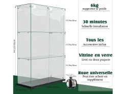 Online Vitrine de vidro com 4 prateleiras e portas duplas – Móveis elegantes para sala de estar Preto
