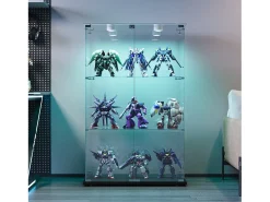 Online Vitrine de vidro com 4 prateleiras e portas duplas – Móveis elegantes para sala de estar Preto