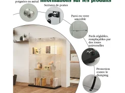 Online Vitrine de vidro com 4 prateleiras e portas duplas – Móveis elegantes para sala de estar Preto