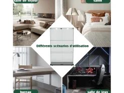 Online Vitrine de vidro com 4 prateleiras e portas duplas – Móveis elegantes para sala de estar Preto