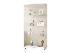 Vitrine de vidro com 4 prateleiras, 2 portas e fechadura, 164 x 80 x 36 cm, branca^ Vitrina