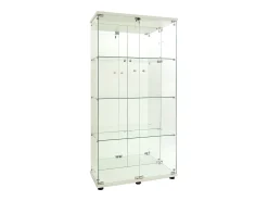 Sale Vitrine de vidro com 4 prateleiras, vitrine de 2 portas com luz e fechadura, branca Branco