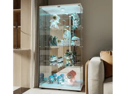 Sale Vitrine de vidro com 4 prateleiras, vitrine de 2 portas com luz e fechadura, branca Branco