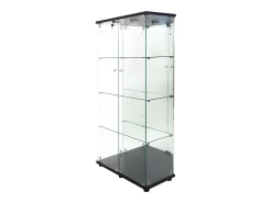 Vitrina| Vitrine de vidro com 4 prateleiras, vitrine de 2 portas com luz e fechadura, preta Preto